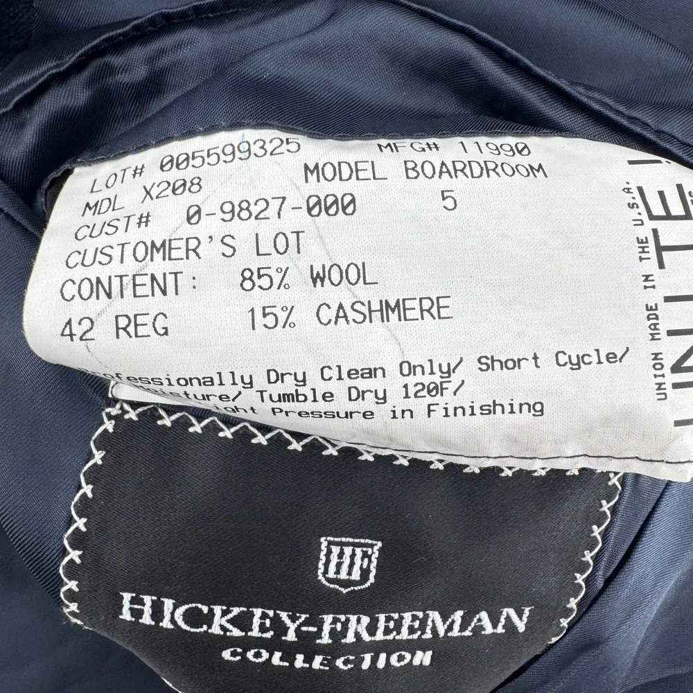 Hickey Freeman Boardroom Collection‎ Wool Cashmere Windowpane Blazer 42 Reg Navy